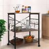 Industrial 3-Shelf Metal Wood Rustic Brown Baker's Rack/Microwave Cart